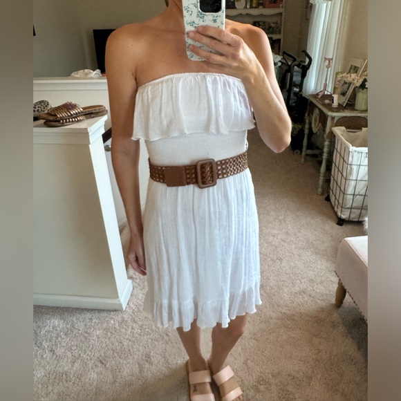 White strapless belted hi low dress - Picture 6 of 15